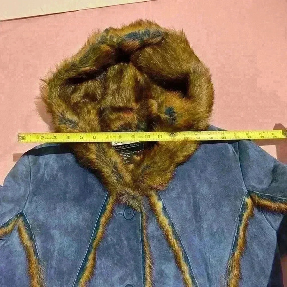 The LOOK Randolph Duke Womens Suede & Faux Fur Blue Fox Jacket Hood Size Large - Picture 9 of 16